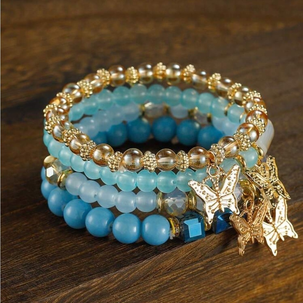 Chic Gold and Blue Butterfly Charm Bracelet